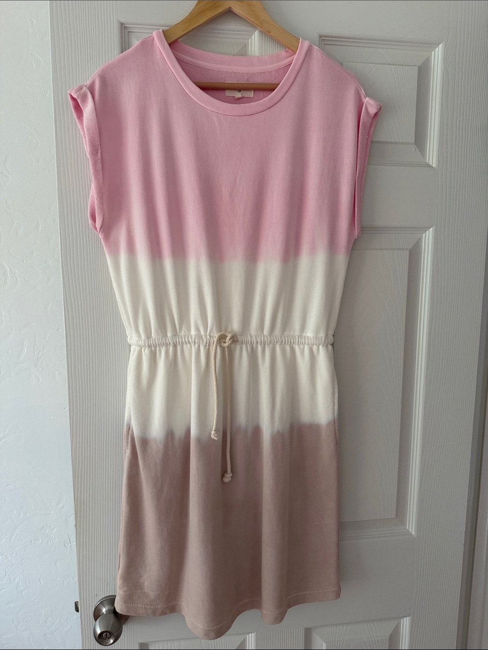 Lou & Grey Pink, Cream & Taupe Dip-Dye Drawstring Mini Dress
